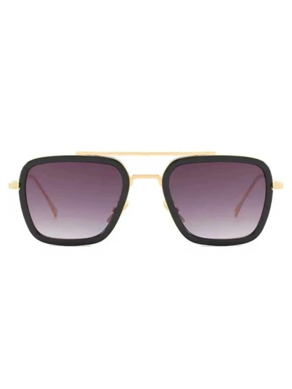 Oversized Square Gradient Black Sunglasses With Gold Metal Frame Retro Vintage D